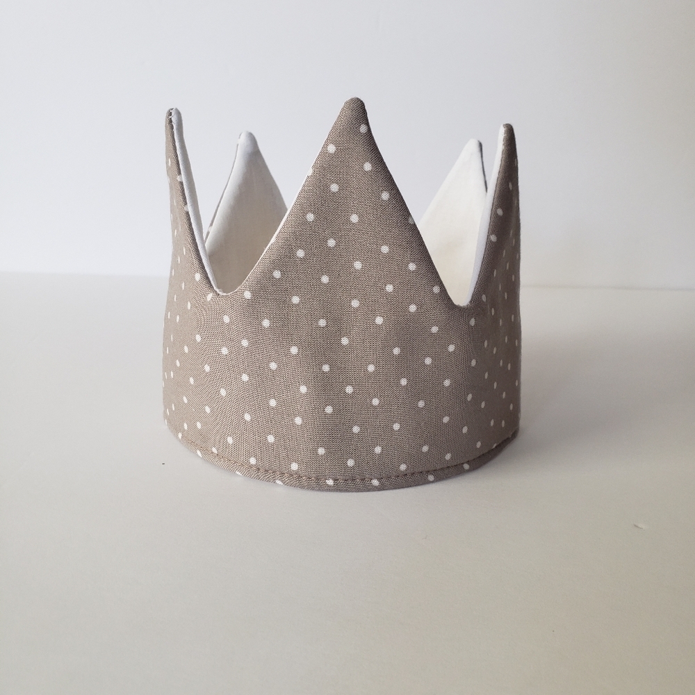 NEW Handmade Gray Polka Dot Fabric Baby Birthday Crown